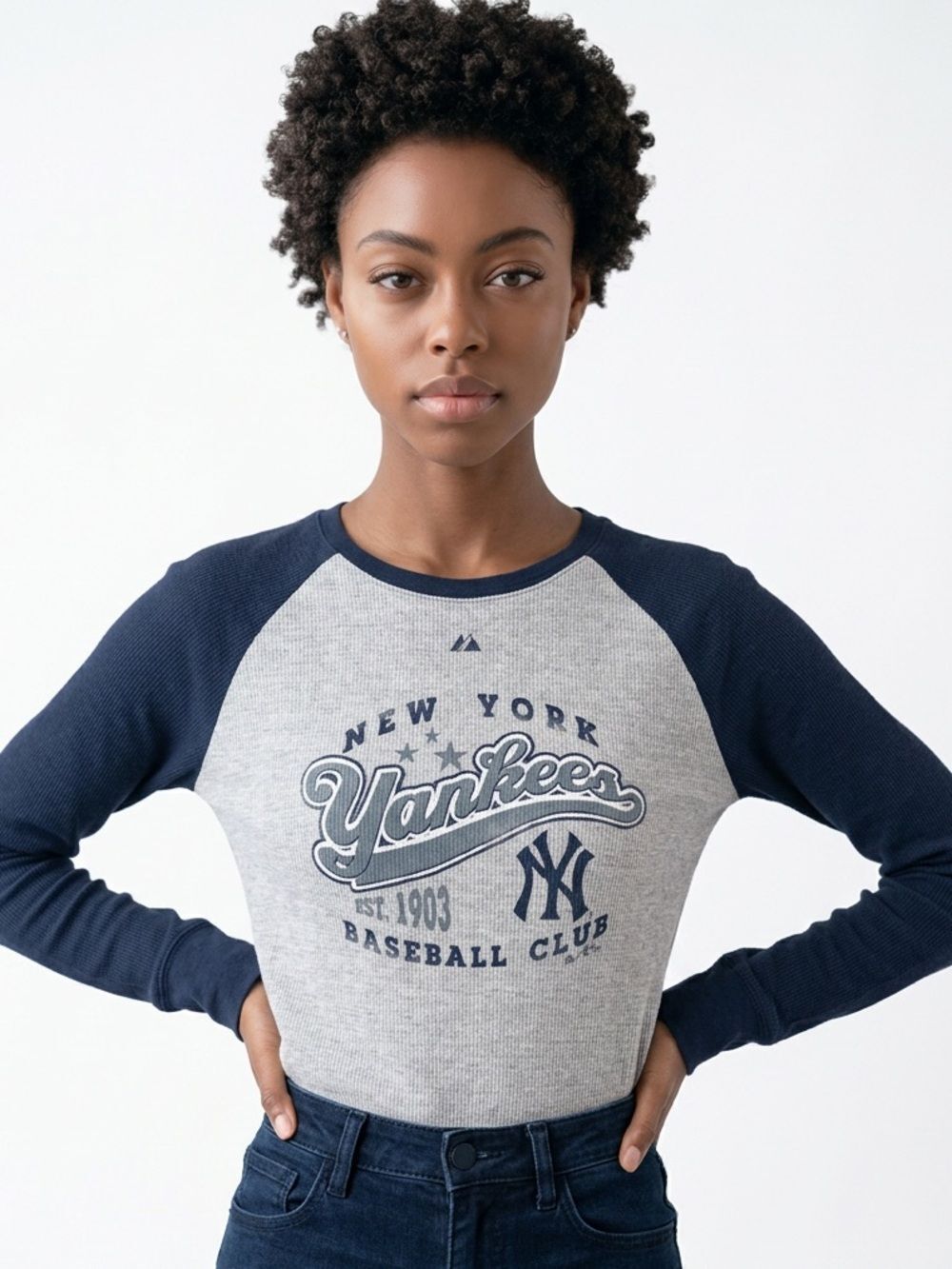 MAJESTIC | NEW YORK YANKEES Raglan Shirt Blue Gray Women’s Size Large